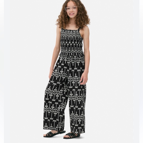 Primark Other - Primark Black & White Smocked Wide-Leg Jumpsuit Girl’s Kids 11/12 Tropical Palm